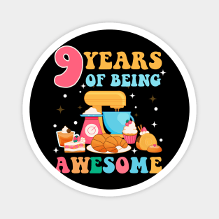 9 Years Of Being Awesome Tee 9th Baking Birthday Gift Leopard Girl Birthday Tee Baking Party Outfit Magnet